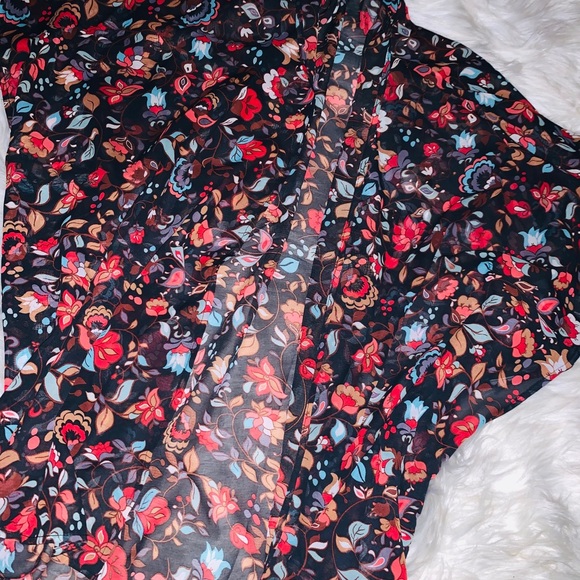 NWOT OBOE Black Boho Floral Open Kimono - Picture 5 of 9